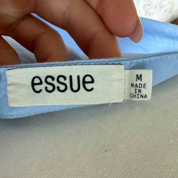 Lulus Work From Home Light Blue Poplin Button-Down Off-the-Shoulder Top Sz M - Picture 11 of 12